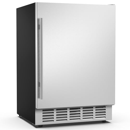 Mojgar 24 Inch Outdoor Beverage Fridge, Weather Proof Stainless Steel Beverage Cooler Under Counter Beer Fridge, Indoor/Outdoor Beverage Refrigerator for 190 Cans, Built-in/Freestanding (Foam Door)