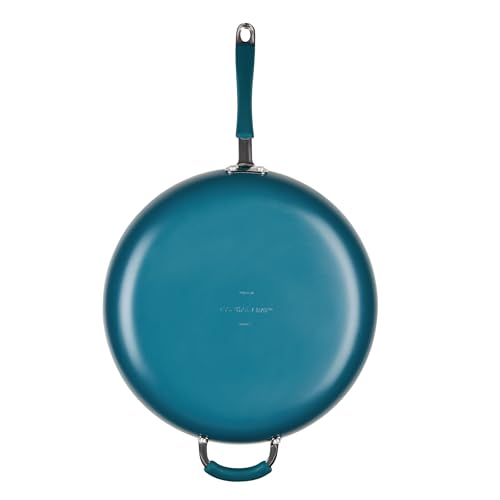 Rachael Ray Cucina Ceramic Nonstick Frying Pan/Skillet, Dishwasher Safe, 14 Inch Open Fry Pan - Marine Blue