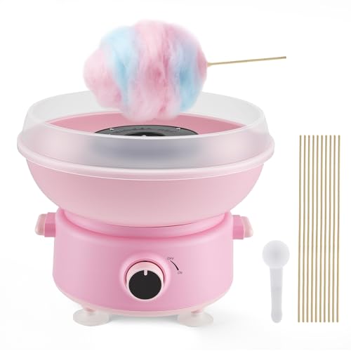 Cotton Candy Machine, Mini 450W Cotton Candy Maker with 10 Reusable Sticks & Sugar Scoop, Anti-Slip Base & Detachable Splatter Guard – Homemade Sugar Floss Kit for Birthday, Party, Christmas Gift