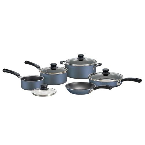 9 Piece Non Stick Cookware Set, Blue Kitchen Cooking Pots and Pans Set