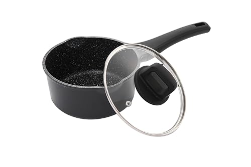 1.3 Quart Sauce Pan with Glass Lid - 6.2 Inch, Non-Stick Ceramic Coating, Induction Compatible, Even Heating - Easy Clean, Non-Toxic, Soft Cool Handle by Cainfy