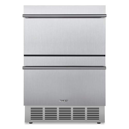 MZAVP 24 Inch Double Drawer Fridge, Stainless Steel Outdoor Beverage Refrigerator for Patio and Kitchen, Freestanding or Built-In, Mobile Grid Organizer, Home and Commercial Use