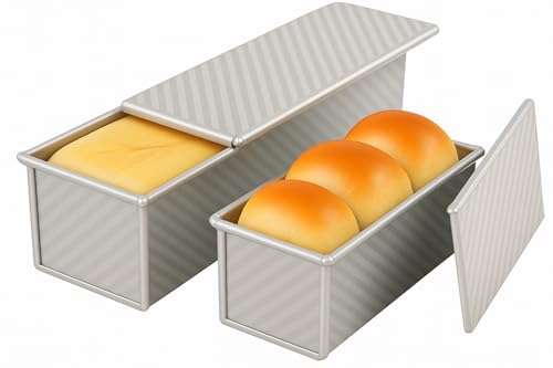 Logario 2-Pack Pullman Loaf Pan with Lid – 13x5 & 8.4x4.8 Inch Nonstick Bread Pans for Homemade Sandwich Bread, Banana Bread & Sourdough – Aluminized Steel Set with Vented Base, Oven Safe to 450°F