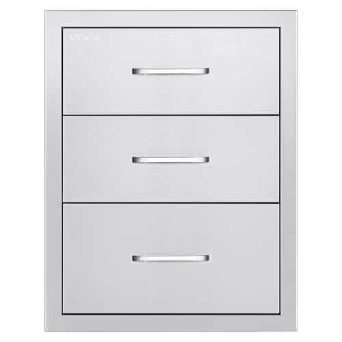VEVOR Outdoor Kitchen Drawers 18.11" W x 23.23" D x 23.23" H, Triple-Access Stainless Steel Modular Drawer Cabinet with Handles, BBQ Island Drawer for Outdoor Kitchen or BBQ Island Patio Grill Station