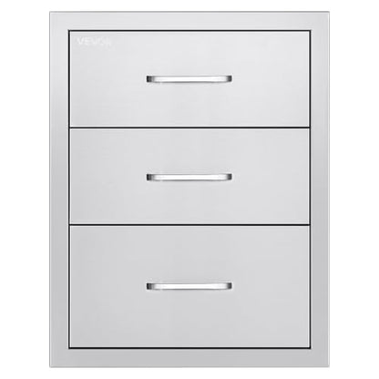 VEVOR Outdoor Kitchen Drawers 18.11" W x 23.23" D x 23.23" H, Triple-Access Stainless Steel Modular Drawer Cabinet with Handles, BBQ Island Drawer for Outdoor Kitchen or BBQ Island Patio Grill Station