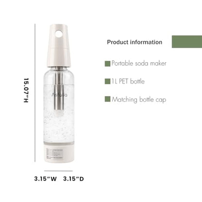 Asfolia Portable Sparkling Water Maker - Travel Soda Maker for Home & Outdoor, 1L Carbonating Bottle, 10 pcs CO2 Cylinders, Compact Carbonated Water Machine for Flavored Drinks, Soda Machine (White)