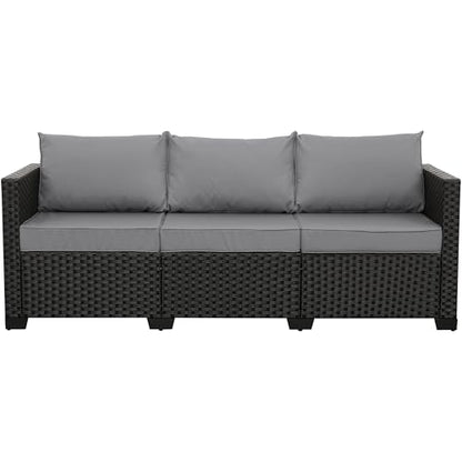 Rattan Star Patio Furniture Outdoor Couch Wicker Outdoor Furniture Patio Couch Deep Seat Sofa High Backrest with Waterproof Cover and Non-Slip Cushions, Grey