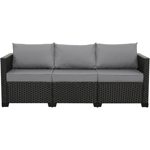 Rattan Star Patio Furniture Outdoor Couch Wicker Outdoor Furniture Patio Couch Deep Seat Sofa High Backrest with Waterproof Cover and Non-Slip Cushions, Grey