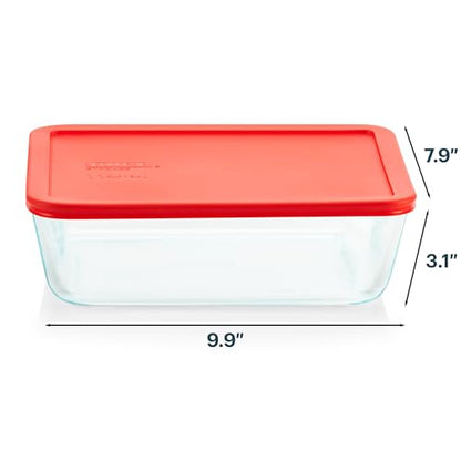Pyrex Simply Store Glass Food Storage Container, Snug Fit Non-Toxic Plastic BPA-Free Lids, Freezer Dishwasher Microwave Safe, 11 Cup