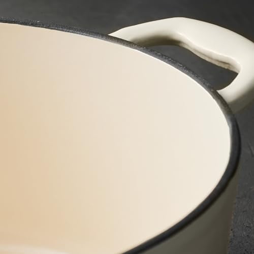 Tramontina Bestow Enameled Cast Iron Oval Dutch Oven Pot with Lid, Large 7-quart, Latte (Gold Knob)