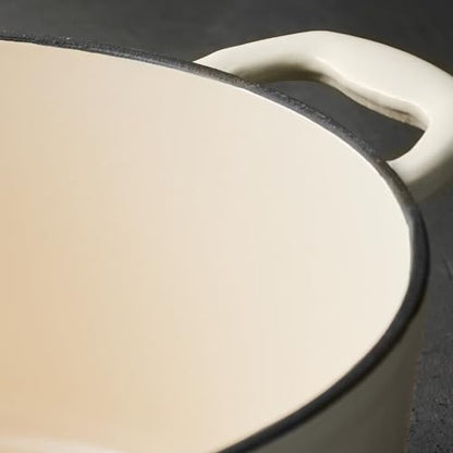 Tramontina Bestow Enameled Cast Iron Oval Dutch Oven Pot with Lid, Large 7-quart, Latte (Gold Knob)