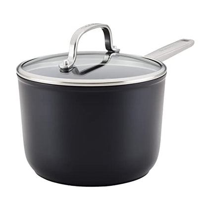 KitchenAid Hard Anodized Induction Nonstick Sauce Pan/Saucepan with Lid, 3 Quart - Matte Black