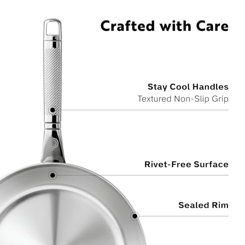 Procasa 10-Piece Triply Stainless Steel Cookware Set - Fully Clad Pots and Pans Set with 8 Qt Pasta Pot, Saute, Saucepan, Frying Pan - Non Toxic Cookware - Induction, Dishwasher & Oven Safe