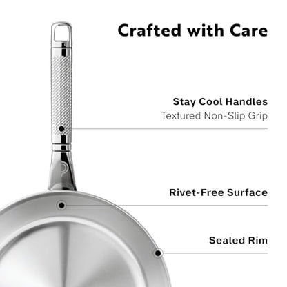 Procasa 10-Piece Triply Stainless Steel Cookware Set - Fully Clad Pots and Pans Set with 8 Qt Pasta Pot, Saute, Saucepan, Frying Pan - Non Toxic Cookware - Induction, Dishwasher & Oven Safe