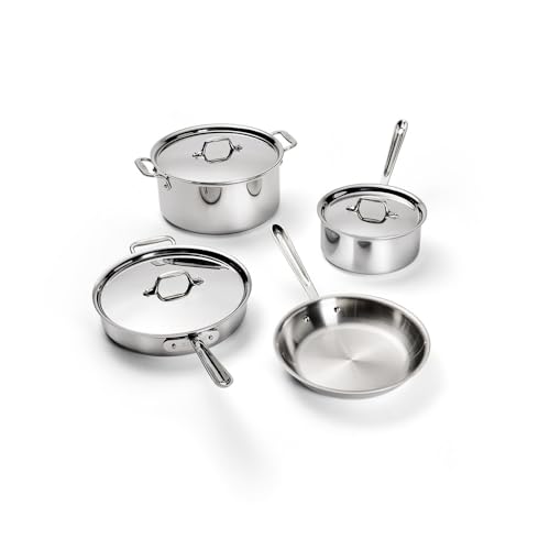 All-Clad D3® Stainless Steel 7 Piece Cookware Set- Made in USA- Includes Frying Pans, Saucepan, Sautépan, Stockpot - Professional Grade -Oven Safe & Induction Compatible
