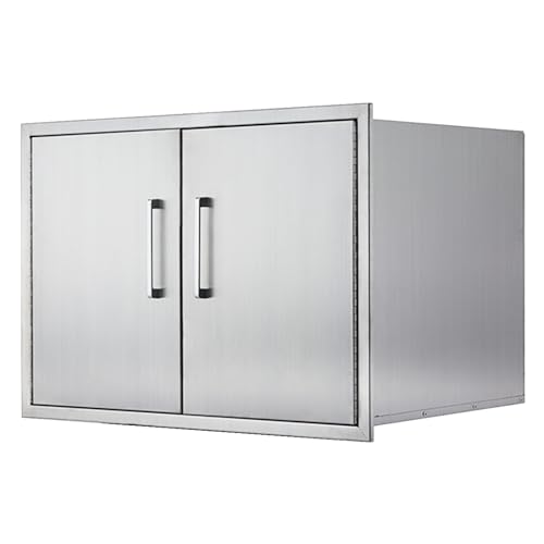 ZHAIUPON Double Door Dry Storage Pantry, 30" Stainless Steel Cabinet Storage for Outdoor Kitchen, BBQ Island, Patio Grill Station
