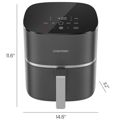 Chefman TurboX 4-in-1 Air Fryer, 5-Quart Airfryer for Extra Crispy Chicken, Fries, Wings, and More, Air Fry, Bake, Reheat, and Frozen Functions, Digital Touch Controls, Dishwasher Safe - Gray