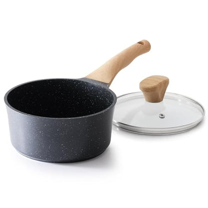 AnimoZest Nonstick Saucepan with Lid, 2 Quart German Greblon Ceramic Sauce Pan, Non Toxic Sauce Pot with Cover for Multipurpose Use, PTFE, PFOA & PFAS Free, Induction Compatible.
