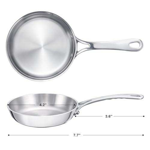 KC-Emier Mini Sauce Pan, Tri-Ply Stainless Steel Pot with Stay-Cool Handle Heating Sauce Gravy & Oil (4 Inch/0.12Quart) -Silver