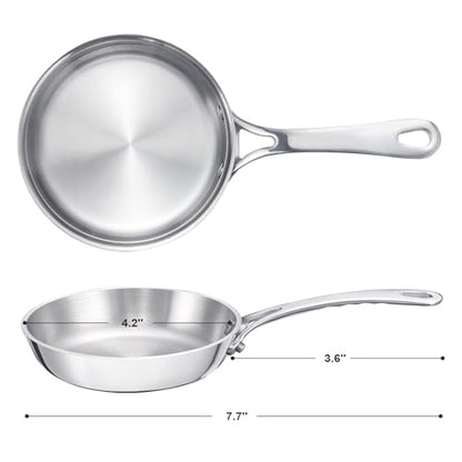 KC-Emier Mini Sauce Pan, Tri-Ply Stainless Steel Pot with Stay-Cool Handle Heating Sauce Gravy & Oil (4 Inch/0.12Quart) -Silver
