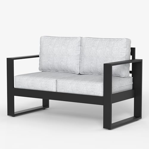 LayinSun Outdoor Patio Aluminum Loveseat, Metal Modern 2-Seat Sofa with Washable Thick Cushions