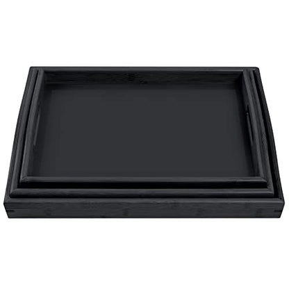 3 Pack Bamboo Serving Trays with Handles, Rectangular Kitchen Food Tray for Eating, Dinner Trays for Eating on Couch, Wood Serving Platter for Breakfast, Tea, Bar, Restaurant, Party or Bed (Black)