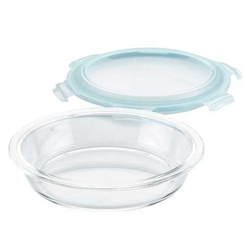 LOCK & LOCK LocknLock Purely Better Glass Round Pie Baking Dish/Food Storage Container with Lid, 9.5 Inch, Clear