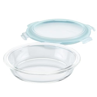 LOCK & LOCK LocknLock Purely Better Glass Round Pie Baking Dish/Food Storage Container with Lid, 9.5 Inch, Clear