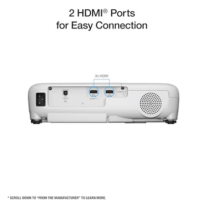 Epson EX3290 3-Chip 3LCD WXGA Projector, 4,000 Lumens High Color Brightness, 4,000 Lumens White Brightness, 2x HDMI, Built-in Speaker (Renewed)