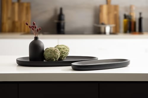 Kate and Laurel Ekata Decorative Oval Solid Wood Nesting Trays, Set of 2, Black, Food-Safe Charcuterie Board Trays for Kitchen Counter or for Use as Ottoman Tray Accents or Coffee Table Tray Decor