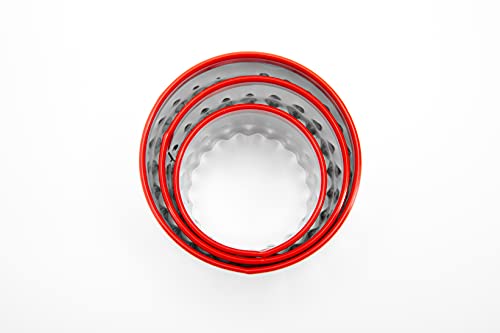3Pcs Fluted Round Cookie Cutters - 2" & 2.6" & 3", Heavy Duty Food-Grade Stainless Steel, Mini Biscuit Cutter, Unique Design with Protective Red Top PVC
