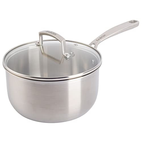 Babish Stainless Steel Saucepan 3.5 Quart Triply Professional Grade Cookware Durable Even Heat Distribution Sauce Pan with Handle for Cooking Boiling Sauces Soups and Everyday Kitchen Use