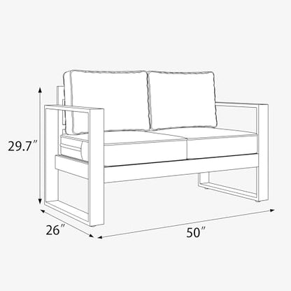 LayinSun Outdoor Patio Aluminum Loveseat, Metal Modern 2-Seat Sofa with Washable Thick Cushions