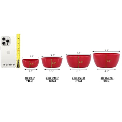 SCWBOEII 4-Piece Classic Plastic Bowls with Lids, – 8/16/24/32oz Nesting Plastic Small Mixing Bowl Set for Mixing, Baking, Prepping, Cooking and Serving Food, Microwave and Dishwasher Safe