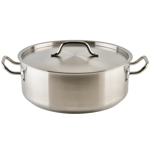 Winco Commercial-Grade Stainless Steel Brazier with Lid, 15 Quart