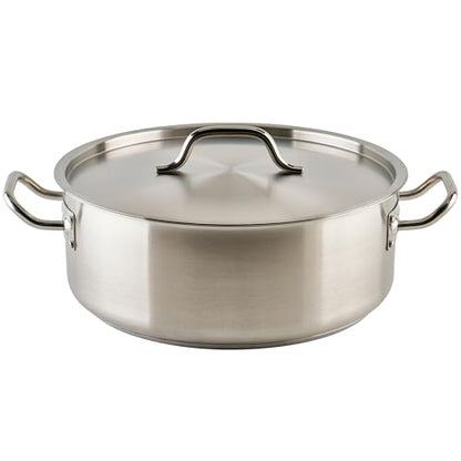 Winco Commercial-Grade Stainless Steel Brazier with Lid, 15 Quart