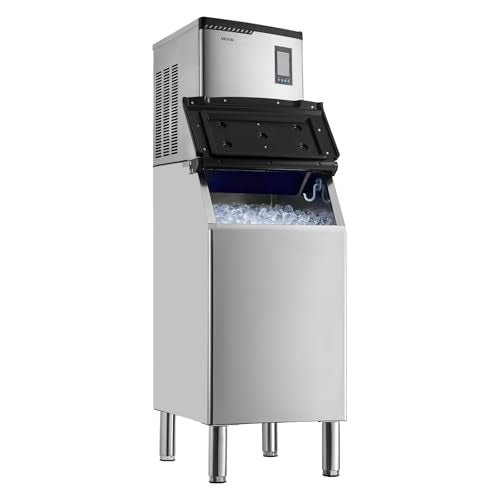 VEVOR Commercial Ice Maker Machine, 300LBS/24H Ice-Making Machine, Ice Maker with 300LBS Stainless Steel Storage Bin, Auto Self-Cleaning, and Touchscreen, for Bar Cafe Restaurant Business