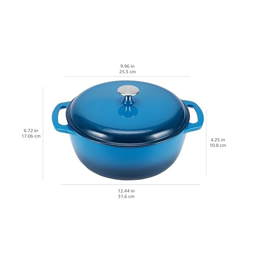 Amazon Basics Enameled Cast Iron Dutch Oven Pot with Lid, Dual Handles, Heavy-Duty, Oven Safe, Round, 4.3-Quart, Blue