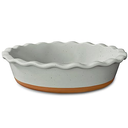 Mora Deep Fluted Ceramic Pie Dish for Apple Pie, Quiche, Tart - 9 inch - Modern Farmhouse Style Porcelain - Earl Grey
