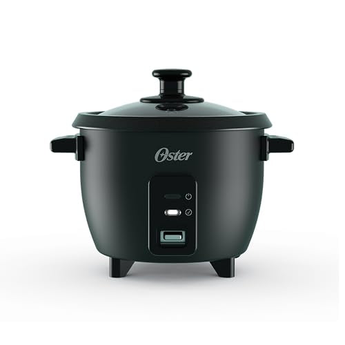 Oster Rice Cooker, 6 Cup Cooked (3 Cup Uncooked), Electric Rice Maker, Compact Size for Family Meals & Sides, Automatic Keep Warm, Nonstick Inner Pot, Black