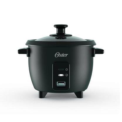 Oster Rice Cooker, 6 Cup Cooked (3 Cup Uncooked), Electric Rice Maker, Compact Size for Family Meals & Sides, Automatic Keep Warm, Nonstick Inner Pot, Black