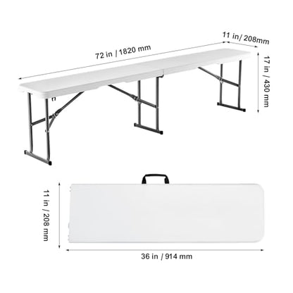 VEVOR Plastic Folding Bench, 6ft Portable Folding Bench, Smooth High Density Polyethylene Waterproof Outdoor Bench, Picnic Camping Table with Handle for Garden Soccer Playtime, White (2 Pack)