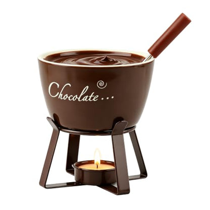Ceramic Chocolate Melting Cup, Mini Personal Chocolate Fondue Mug with Fork