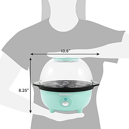 Elite Gourmet EPM330M Automatic Stirring 12-cup Popcorn Maker Popper, Hot Oil Popcorn Machine w/Measuring Cap & Built-in Reversible Serving Bowl, Great for Home Party Kids, Safety ETL Approved, Mint