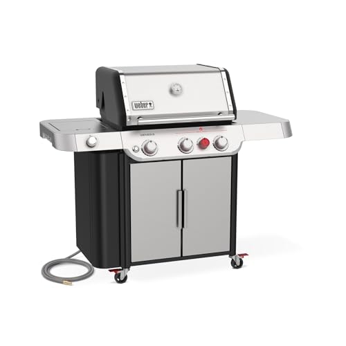 Weber Genesis S-335 Natural Gas Grill for Outdoor Cooking, 3 Burners and 1 Side Burner, Stainless Steel