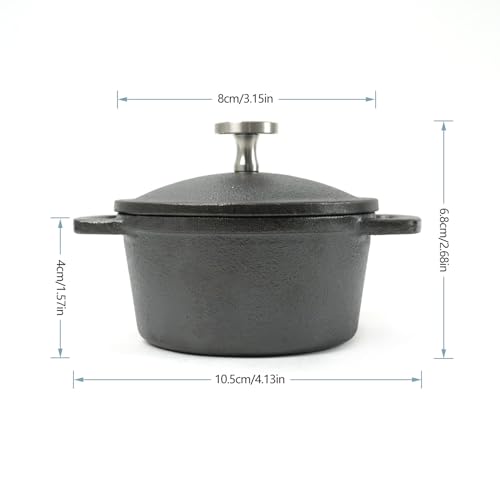 HAWOK Mini Cast Iron Cocottes, Dia 3 inch, 4 oz. Set of 3 PCS, Mini Dutch Oven, with Wooden Tray, 7-Piece, Appetizer/Dessert Sampler, Pre-seasoned