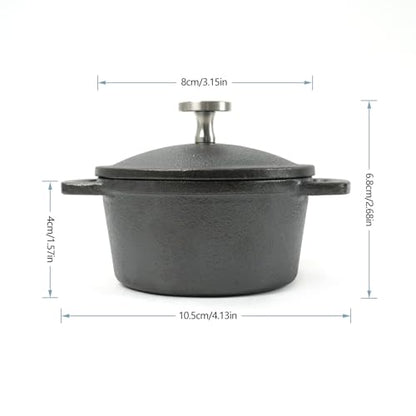 HAWOK Mini Cast Iron Cocottes, Dia 3 inch, 4 oz. Set of 3 PCS, Mini Dutch Oven, with Wooden Tray, 7-Piece, Appetizer/Dessert Sampler, Pre-seasoned