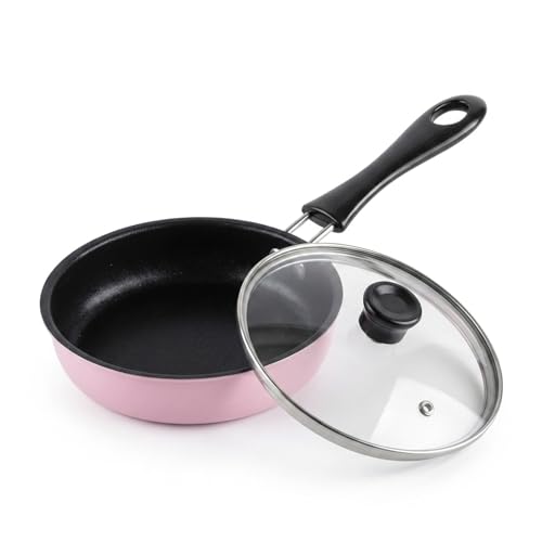 KOMBABE Pink Mini Cast Iron Skillet with Lid - 6 Inch Small Frying Pan for Eggs, Pancakes, Single Serving Cooking | Nonstick & Easy to Clean