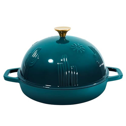 Flavehc Bread Oven Cast Iron Bread Dutch Oven with Cloche Lid for Bread Baking Darkcyan Enameled Cast Iron Bread Oven with Dome Lid for Sourdough, 9.8 Inches