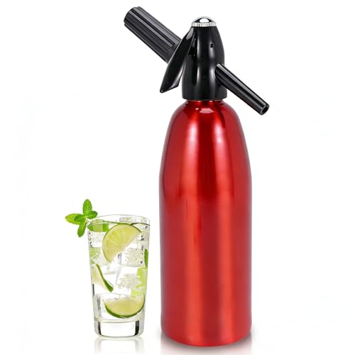 1L Portable Soda Siphon – Aluminum Home Soda Maker, Red Vintage Seltzer Bottle for DIY Carbonated Drinks, Sparkling Water Maker for Healthy Cocktails, Use 8 gram CO2 Cartridges (Not Included)